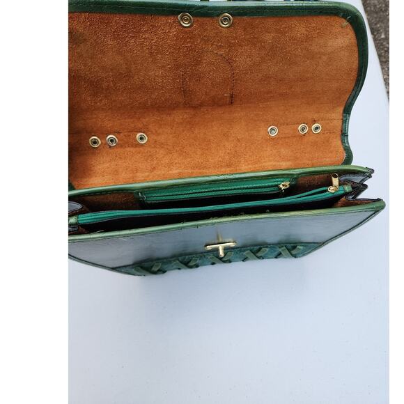 Dina Jordan Tooled Leather Shoulder Bag Sea Green Floral Metal Hardware VTG - Picture 7 of 8